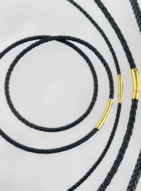 金色按扣黑皮绳2.5MM3MM4MM串珠颈绳皮双圈吊坠挂绳项链手绳通用
