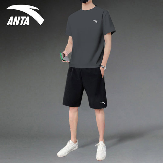 安踏运动服套装男士夏季短袖短裤两件套休闲跑步健身冰丝速干衣服