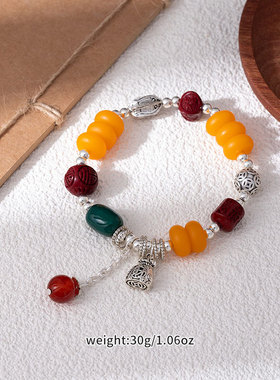 复古民族风仿蜜蜡手串国风寺庙同款祝福貔貅手链摆摊货源串珠手饰