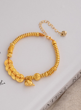 新中式金色轻奢华丽碎银五帝钱葫芦手链国风复古高级感手环手串女