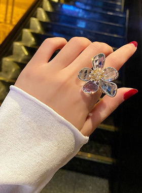 指环花朵戒指指环水晶夸张女