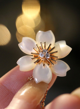 白贝母樱花银项链宝石宝石镶嵌女