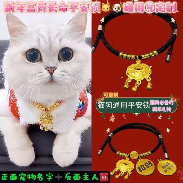 猫咪项圈长命锁金锁不掉色可调节宠物脖子饰品狗狗项链猫咪脖圈 - 图3