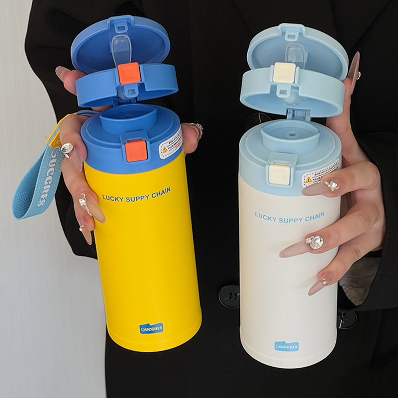 夏季水杯儿童保温杯不锈钢杯女生吸管便携咖啡杯高颜值双饮吸管杯 - 图2