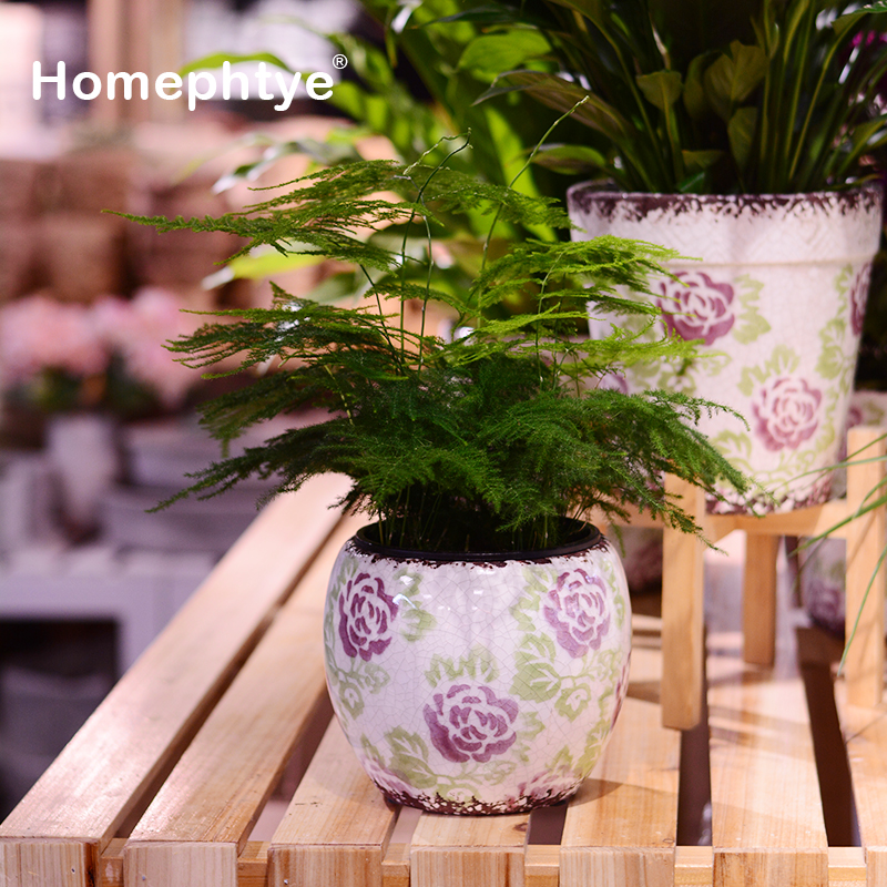 Homephtye陶瓷欧式复古花盆透气性好多肉花卉绿植兰花桌面美式 - 图1