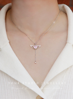 丘比特之心纯银项链女粉色爱心