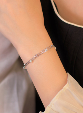 极细4mm极光施家珍珠手链双层满天星可调节气质纯手工礼物女手串