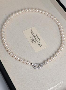 YOUR摩登时尚ins正圆无暇超亮珍珠项链锁骨链猪鼻子扣女礼物气质