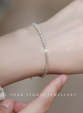 一半碎银一半施家珍珠极细手链纯银S925手串可调节礼物女闪亮小众