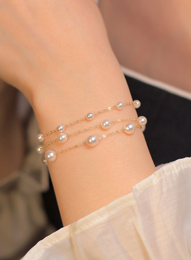 满天星手链合集 正圆无暇小灯泡施家珍珠美国14k包金手串可调节女