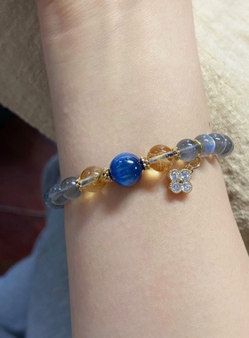 天然灰月光拉长石蓝晶手链女正能量天然石小众设计送女友闺蜜礼物