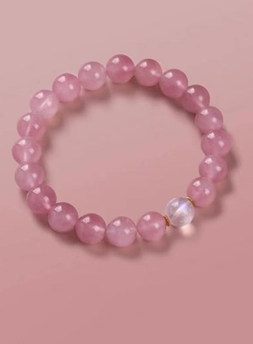 天然粉晶桃花正缘手链芙蓉晶月光石小众设计感女生手串礼物