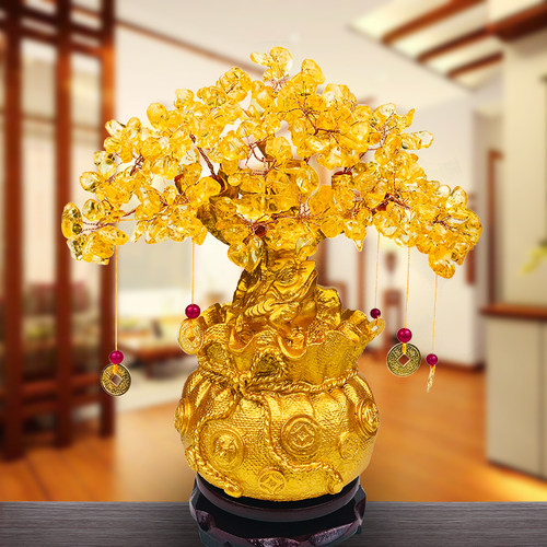 黄水晶摇钱树摆件招财旺财聚财玄关吧台办公室店铺里开业乔迁礼品 - 图2