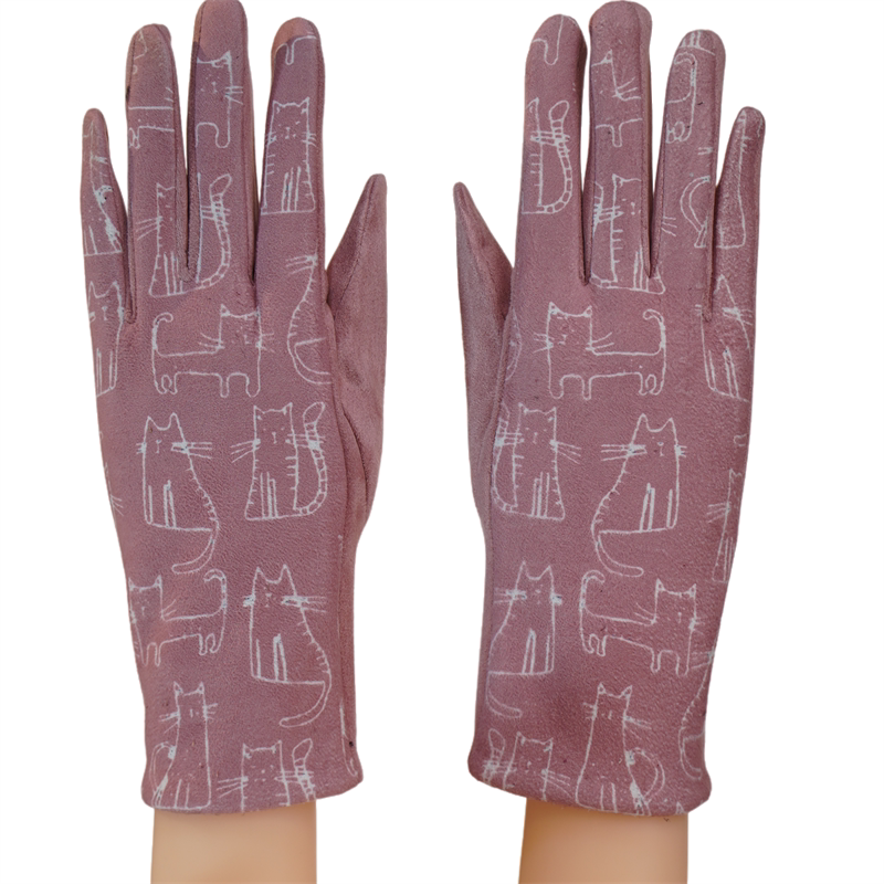 女款手套卡通印花保暖好看小动物小猫小狗图案手套触屏运动轻奢