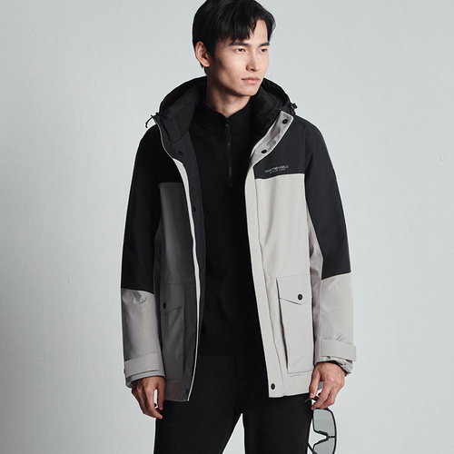 【工装拼色】报喜鸟冬季新款男士连帽户外休闲白鸭绒保暖羽绒服男 - 图0