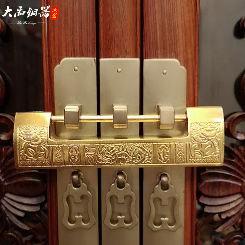 中式仿古铜锁老式黄铜横开挂锁古代箱锁柜门柜子插销锁复古通用锁_虎窝淘