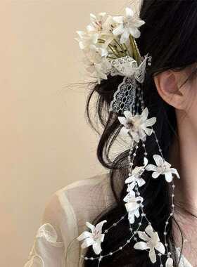 古风流苏仿真花发夹汉服侧边夹