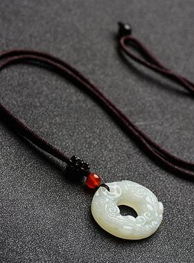 精雕玉石平安扣双貔貅招财吊坠