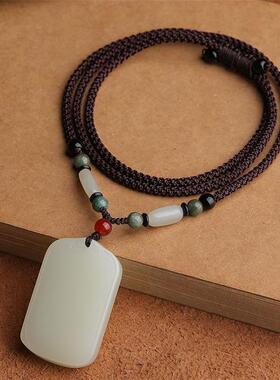 青白玉平安无事牌吊坠高档项链