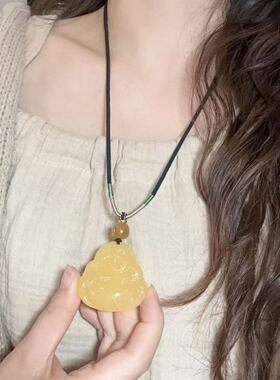 天然蜜正品色双面玉佛公项链