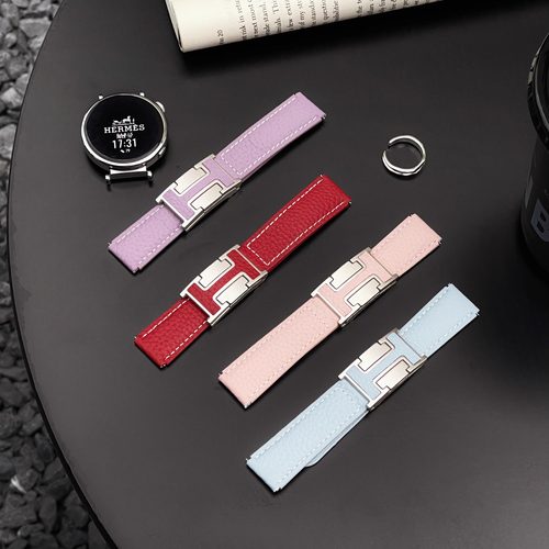 适用华为手表表带新款GT5H型磁吸扣荔枝纹表带gt4真皮皮质表带gt3pro智能运动腕带男女款时尚高级感watch3pro - 图1