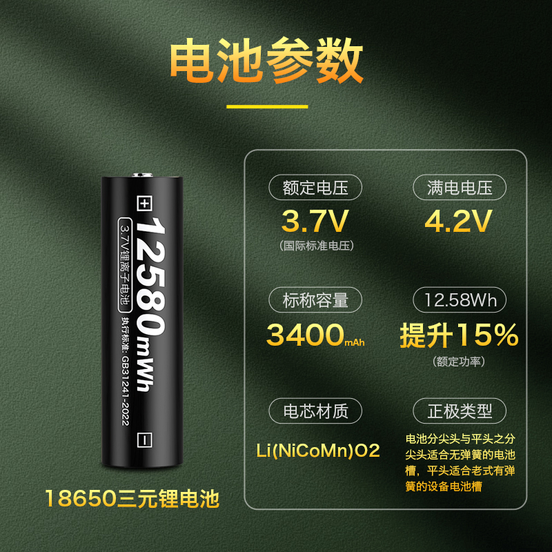 德力普18650锂电池3.7v/4.2v强光手电大容量充电电池小风扇可充电 - 图2