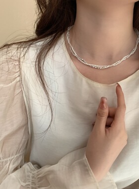 交叉缠绕锁骨链珍珠项链