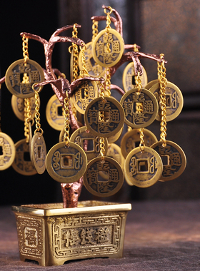 摇钱树文王纯铜招财仿古前台摆件