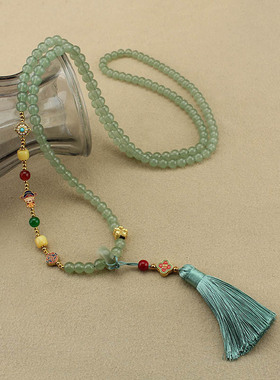 新中式斜挎项链玻璃圆珠女