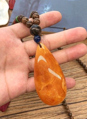 蜜蜡鸡翅木圆珠男女中国风毛衣链