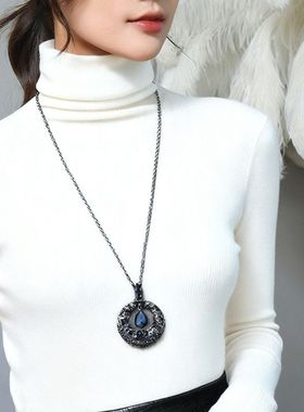 合金合金女复古圆形毛衣链长款