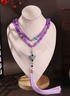 合金玻璃圆珠女新中式斜挎项链长