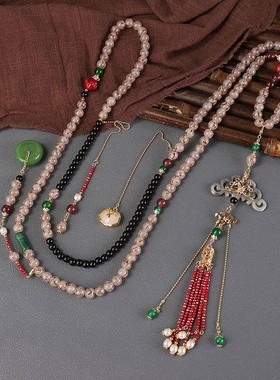 合金琉璃圆珠女新中式梳子项链长