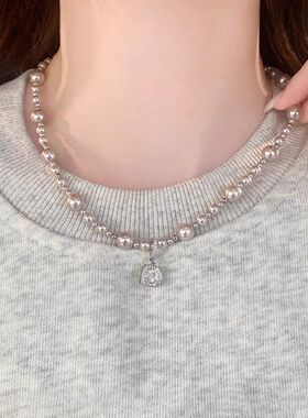 锆石珍珠圆珠女甜美项链短款