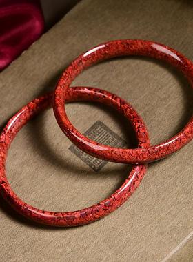 原矿朱砂手镯女款晶体砂内心经宽条手镯晶体砂本命年手镯