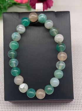 天然绿樱花玛瑙手链 冰种飘花玉髓单圈绿色水晶手串男女