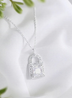 s999通体纯银方糖项链女镶嵌锆石欧美小众潮流简约百搭锁骨链