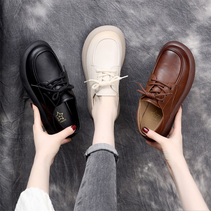 真皮乐福鞋女2025年新款牛筋软底防滑工作鞋英伦风小皮鞋女大码42 - 图1