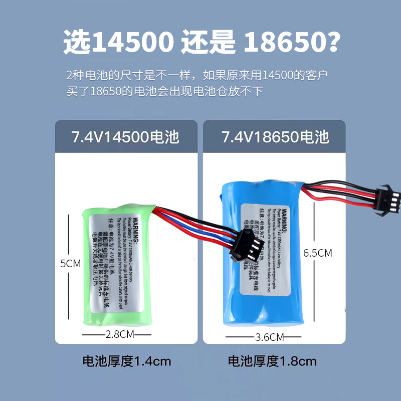 大容量电动水软弹枪7.4v14500圆柱锂电池遥控车3.7V18650充电池器 - 图1