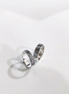 情侣对戒925银指纹戒指定制手工刻字DIY礼物ins表白