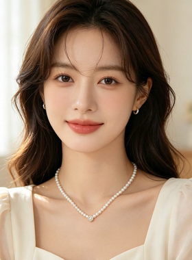 简悦925银珍珠钻石锁骨链