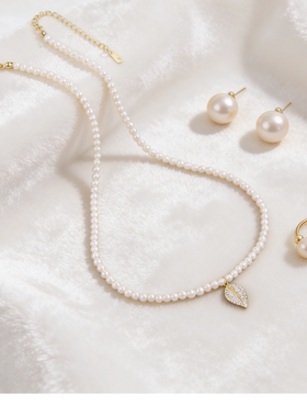 简悦925银珍珠叶子吊坠锁骨链