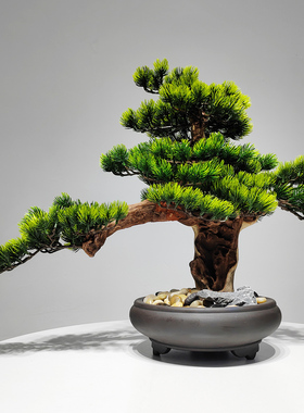 新中式禅意仿真迎客松玄关桌茶室造景装饰品日式绿植盆景摆件合集