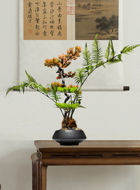 新中式陶瓷花器花艺仿真绿植盆景酒店会所洽谈室桌面茶几客厅饰品