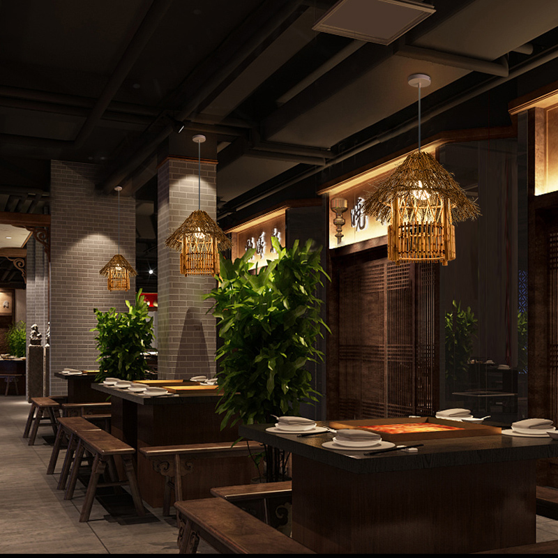 日式仿古餐厅手工编织藤艺吊灯创意个性饭店吧台禅意茶室鸟巢灯笼_虎窝淘