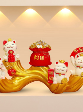 招财猫摆件桌面装饰树脂工艺品新年礼物小摆件玄关装饰品新款小猫