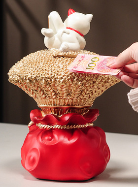 大麦招财猫摆件轻奢高档家用客厅酒电视柜办公室旺宅高级感装饰品