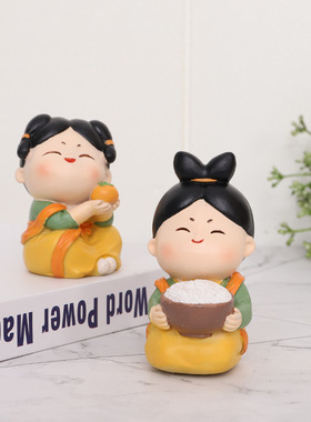 创意公仔汽车摆件可爱唐装仕女古风潮流卡通娃娃中国风车载装饰品