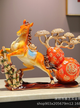 新中式马到成功葫芦发财树摆件家居入户玄关客厅电视柜桌面装饰品
