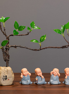 禅意小和尚摆件小沙弥佛系茶桌小摆件客厅书房意境装饰摆件新